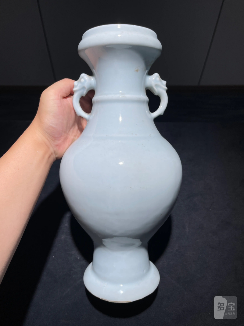民国 天蓝釉双耳洗口瓶一对 - 图10